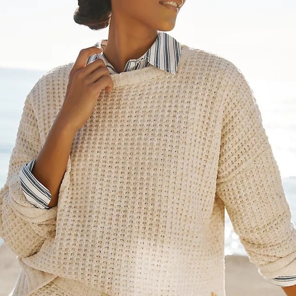 Anthropologie Beach Riot Callie Cream Waffle Knit Sweater Size S/M - Picture 1 of 5
